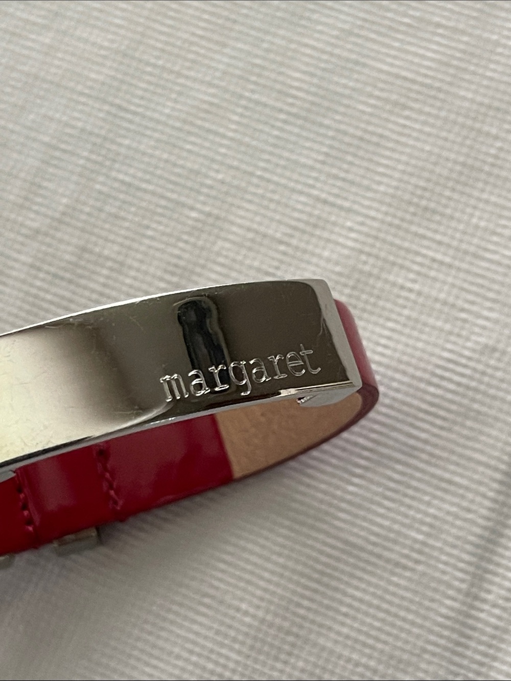 Rustic Cuff Margaret Silver-Tone Bracelet with Red Buckle Band